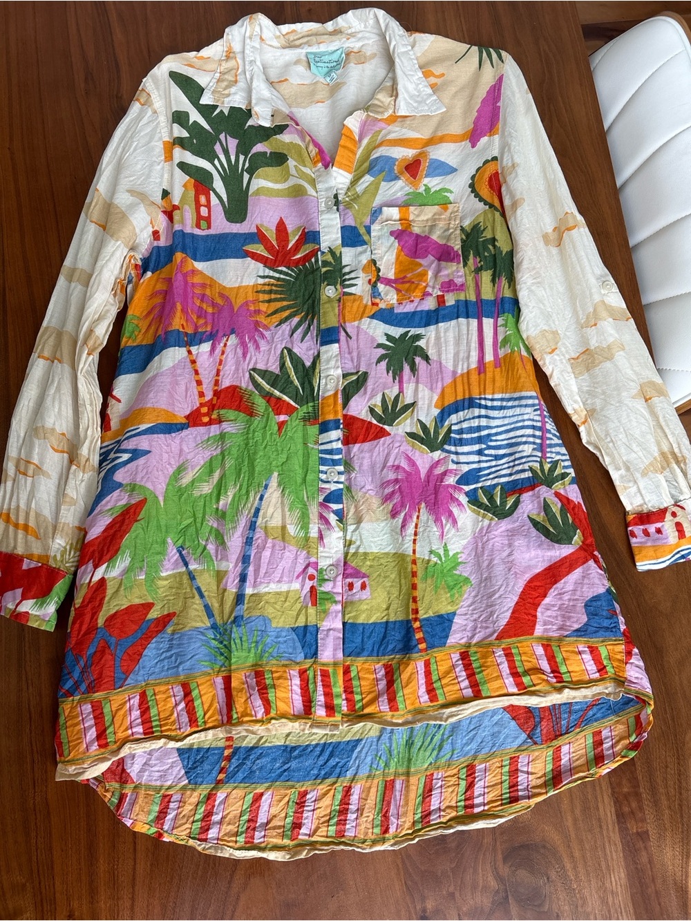 True Destinations Resort Button Down Dress Coverup Tropical Tunic Size Medium - Picture 3 of 6